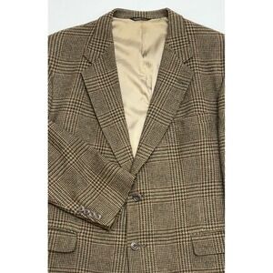 VTG 80s Austin Reed Tan/Greenish Brown Glen Plaid Wool Tweed Sport Coat 44R USA